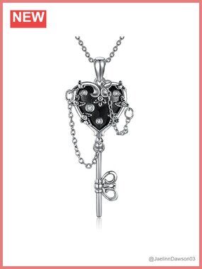 Gothic Key Necklace 925 Sterling Silver Cubic Zirconia Pendant Witchy Gift for